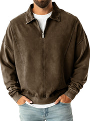 Men's Fashion Casual Stitching Lapel Zippered Polo Shirt