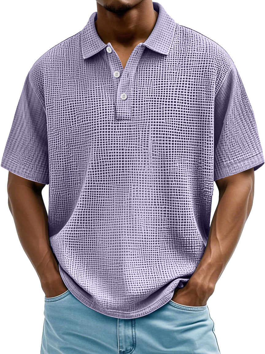 Men's Daily Casual Waffle Texture Solid Color Loose Short-sleeved Polo Shirt