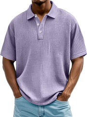 Men's Daily Casual Waffle Texture Solid Color Loose Short-sleeved Polo Shirt