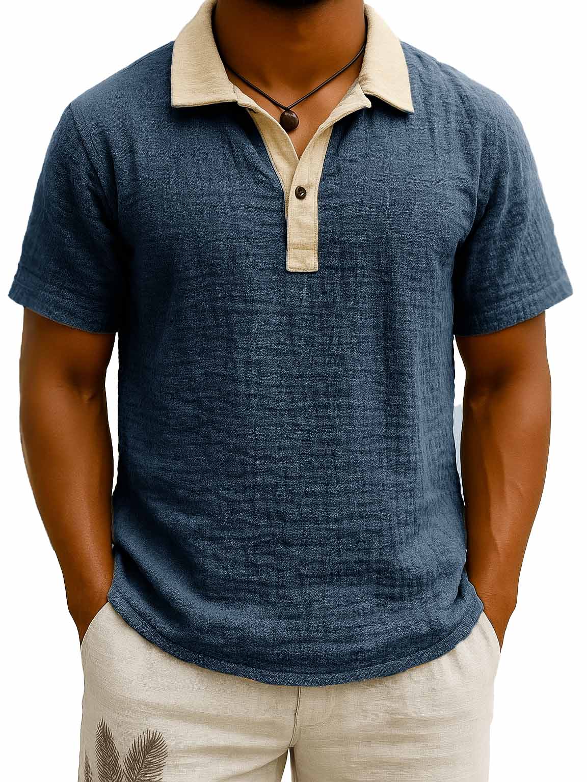 Men's Fashion Retro Contrast Color Lapel Short Sleeve Polo Shirt
