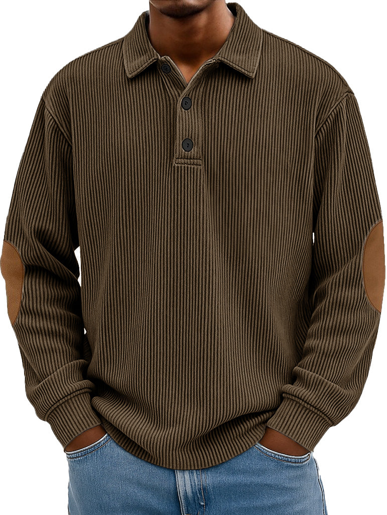 Men's Wear Fashionable Retro Stitching Pit Strip Long-sleeved Lapel Polo Shirt 