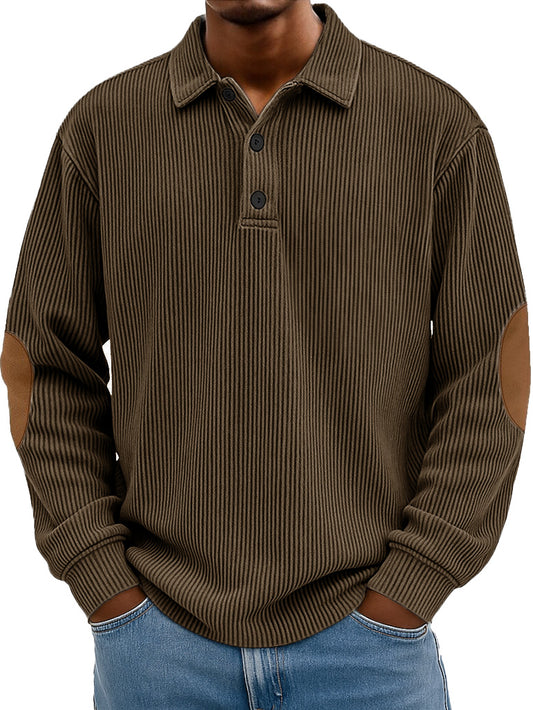 Men's Wear Fashionable Retro Stitching Pit Strip Long-sleeved Lapel Polo Shirt 