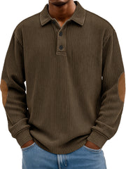 Men's Wear Fashionable Retro Stitching Pit Strip Long-sleeved Lapel Polo Shirt 