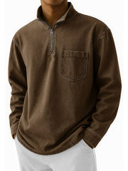 Men's Stylish Retro Half-zip Stand-up Collar Long-sleeved Polo Shirt