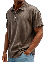 Men's Retro Lapel Button Down Daily Casual Solid Color Short-sleeved Polo Shirt