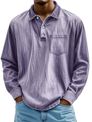 Men's Retro Lapel Button Casual Pocket Comfortable Long Sleeve Polo Shirt