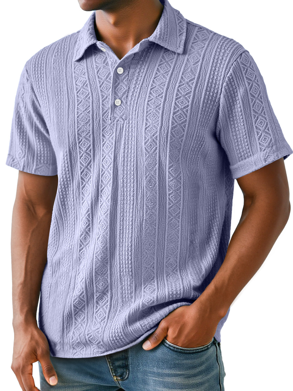 Men's Daily Lapel Jacquard Texture Casual Short-sleeved Polo Shirt