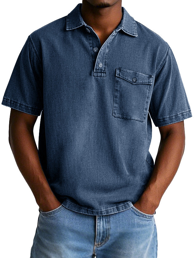 Men's Fashion Casual Retro Workwear Lapel Pocket Polo Shirt
