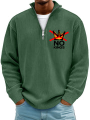 Men's Simple Ribbed No Kings Stand-up Collar Zipper Long-sleeved T-shirt
