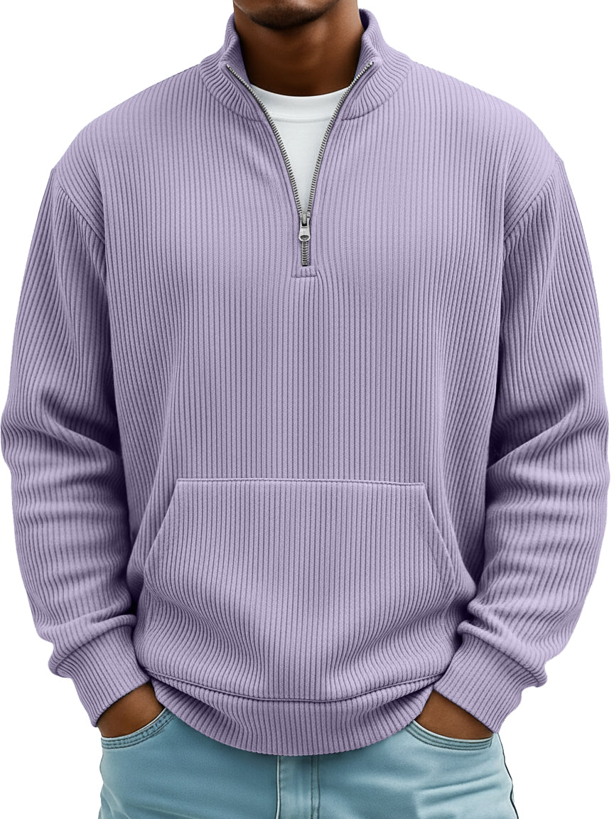 Men's Pit Stripe Stand Collar Zipper Loose Pocket Casual Hoodie