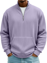 Men's Pit Stripe Stand Collar Zipper Loose Pocket Casual Hoodie