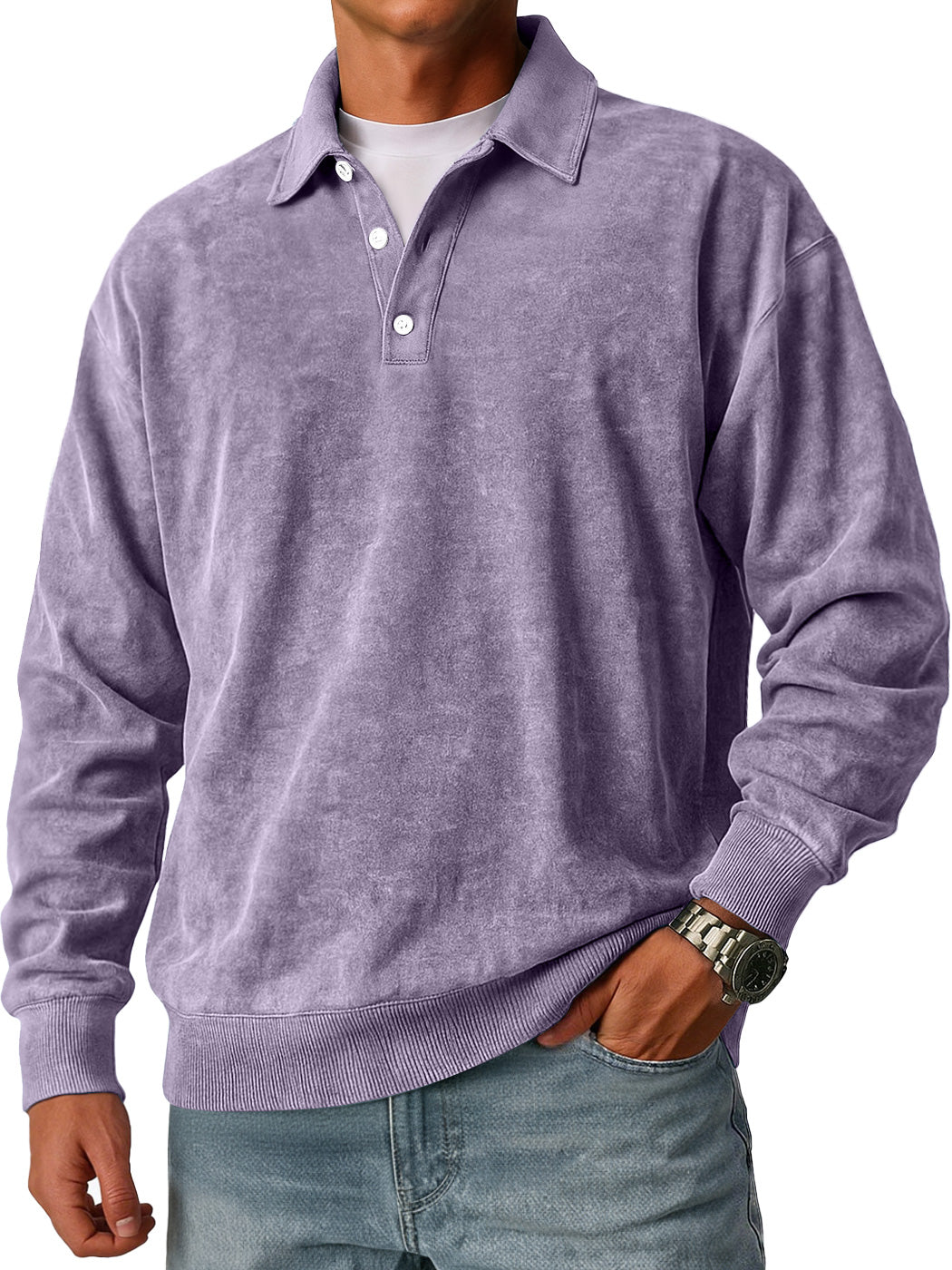 Men's Retro Simple Lapel Button Casual Loose Polo Shirt