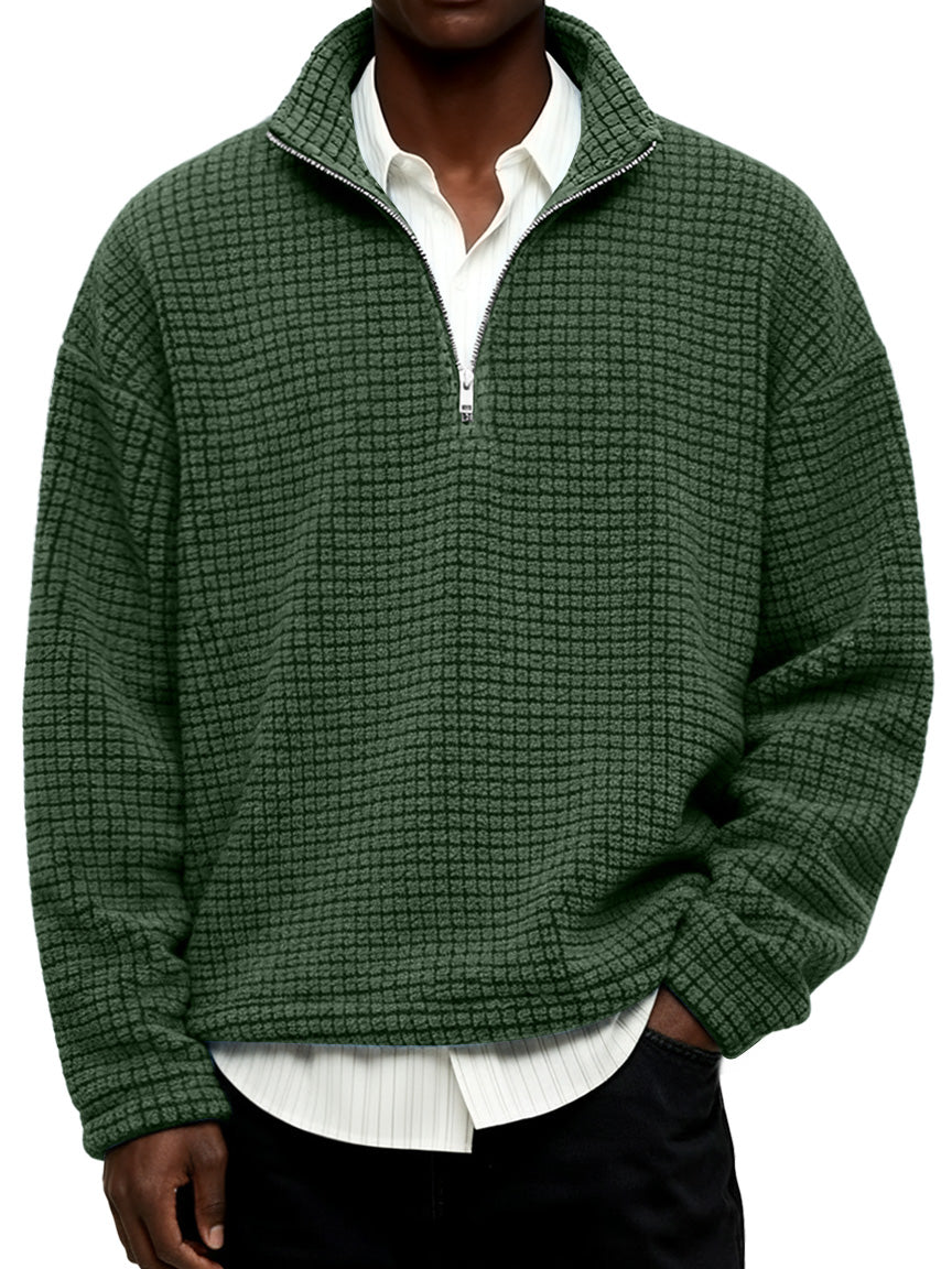 Men's Daily Textured Stand Collar Zipper Casual Sweatshirt