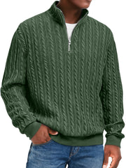 Men's Fashion Textured Stand Collar Zipper Casual Long Sleeve T-shirt