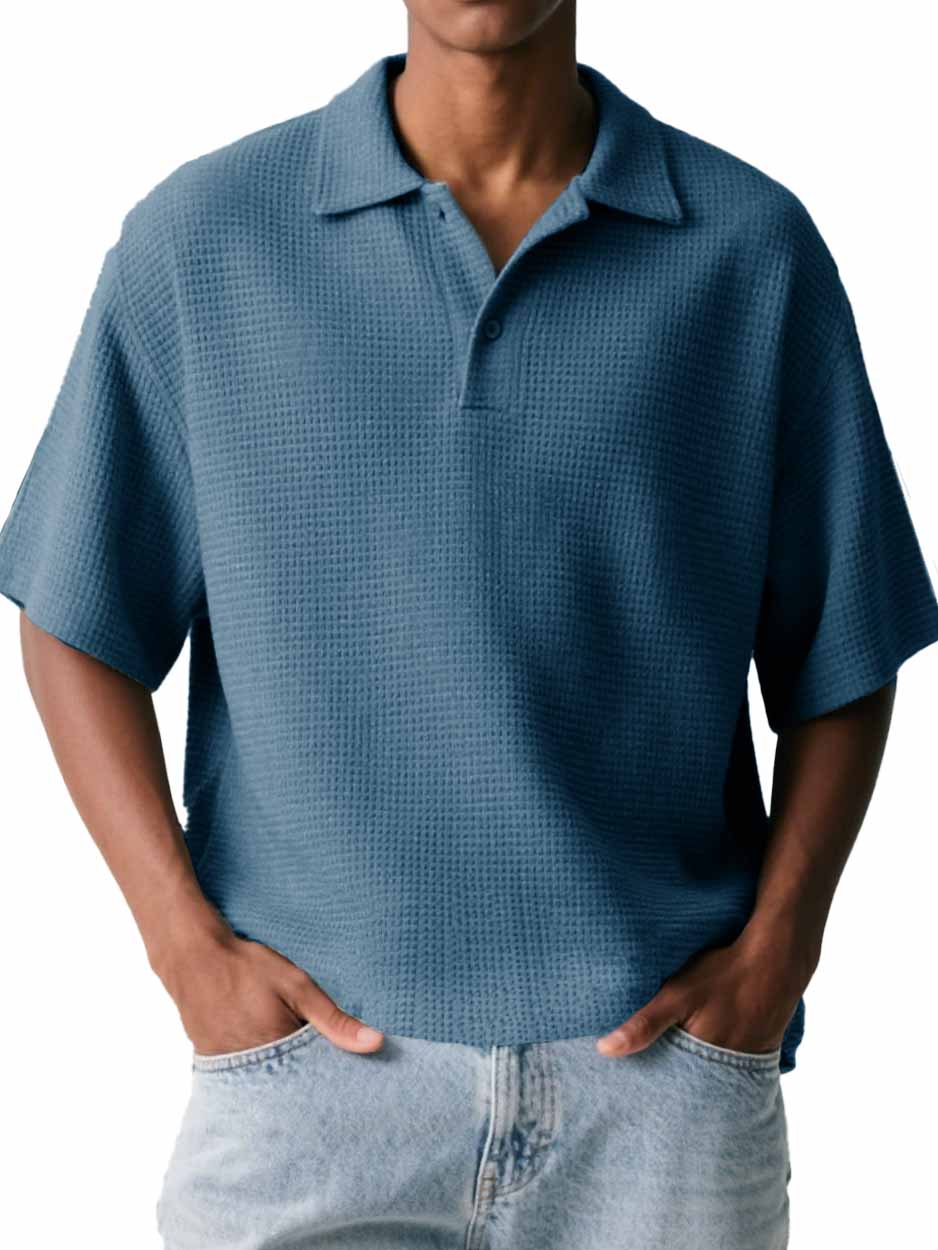 Men's Fashion Casual Waffle Fabric Short-sleeved Polo Shirt