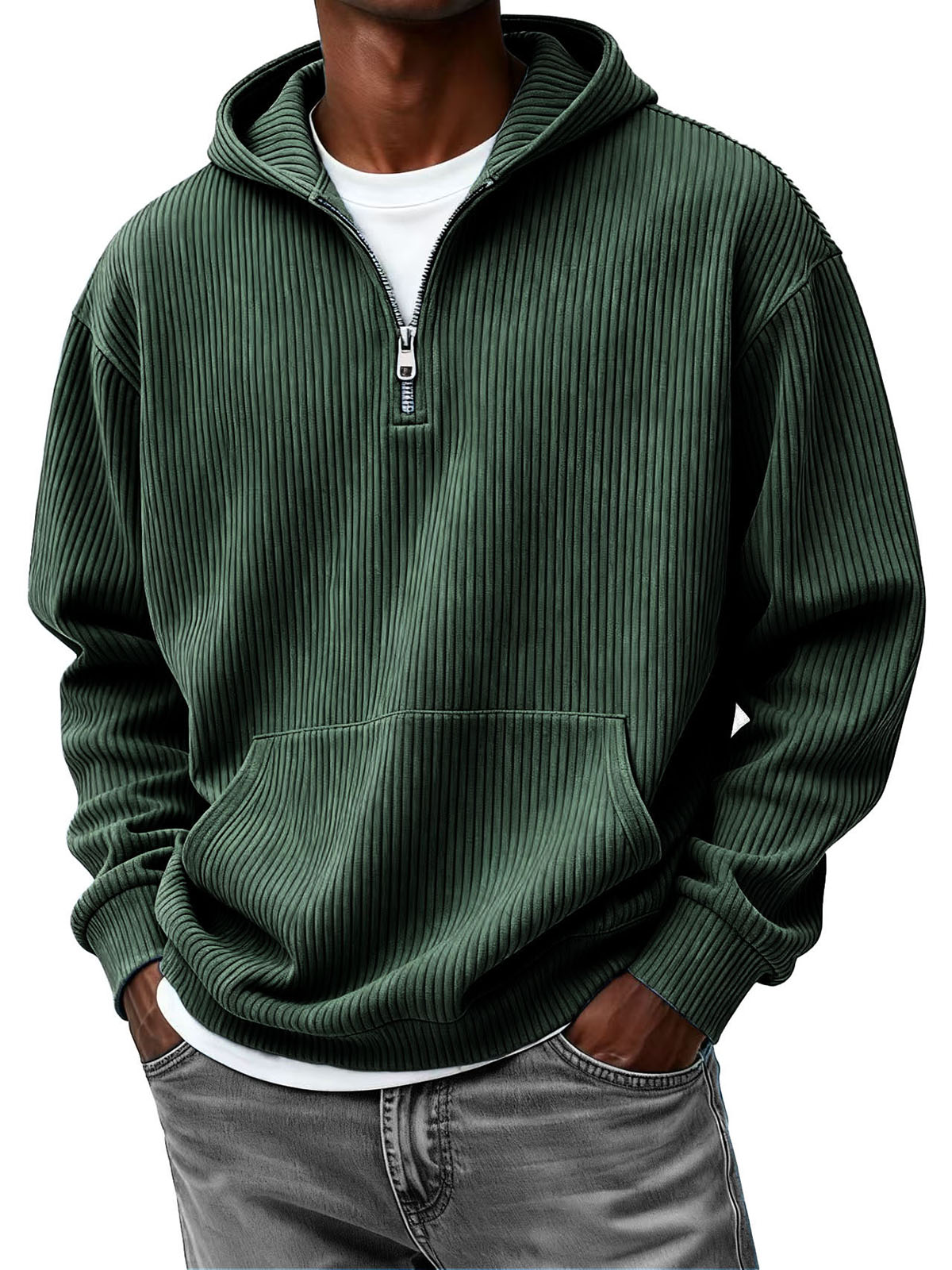 Men's Clothing Fashionable Casual Pit Strip Fabric Zipper Pockets Hooded Long-sleeved Sweatshirt 