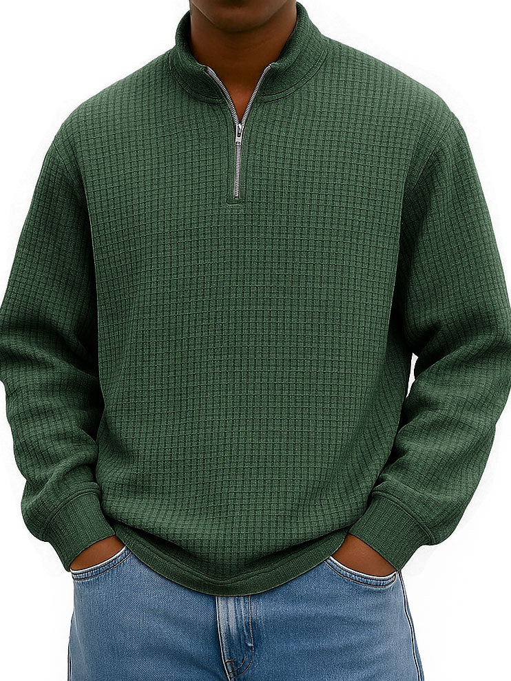 Men's Fashionable Casual Corn-patterned Corduroy Stand-up Collar Half-zip Long-sleeved Sweatshirt 