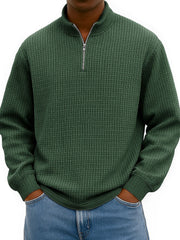 Men's Fashionable Casual Corn-patterned Corduroy Stand-up Collar Half-zip Long-sleeved Sweatshirt 