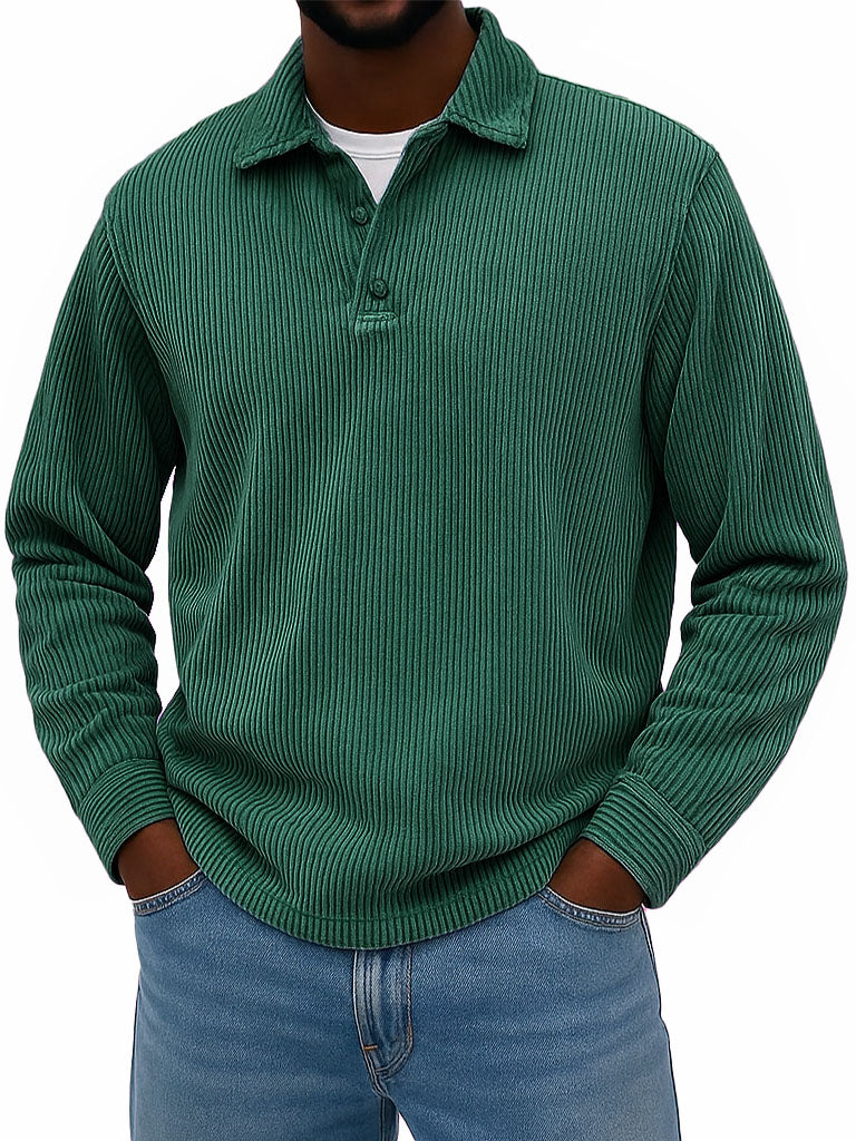 Men's Stylish Casual Corduroy Lapel Long-sleeved Polo Shirt 