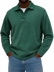 Men's Stylish Casual Corduroy Lapel Long-sleeved Polo Shirt 