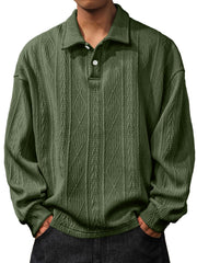 Men's Daily Jacquard Texture Lapel Button Long Sleeved Polo Shirt