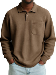 Men's Stylish Casual Everyday Waffle Long-sleeved Lapel Polo Shirt 