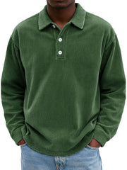 Men's Stylish Retro Casual Corduroy Lapel Long-sleeved Polo Shirt 