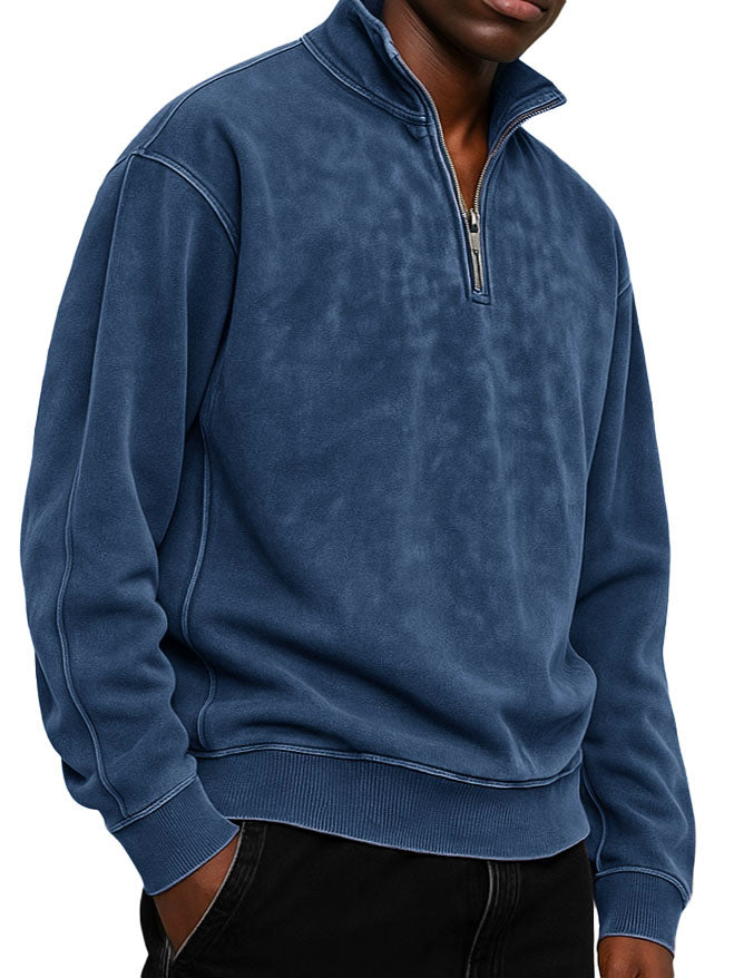 Men's Clothing Fashionable Casual Daily Stand-neck Suede Fabric Long-sleeved Zipper Hoodie