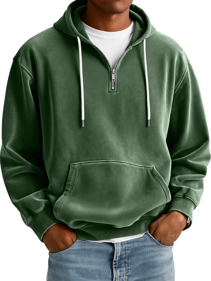 Men's Simple Suede Casual Zipper Hooded Sweatshirt