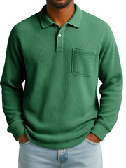 Men's Stylish Everyday Casual Corduroy Fabric Pocket Lapel Long-sleeved Polo Shirt 