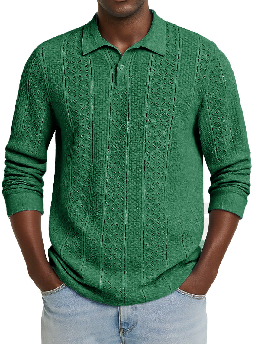 Men's Stylish Casual Jacquard Long-sleeved Lapel Polo Shirt 