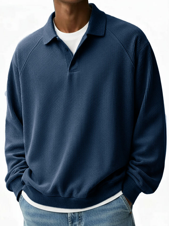 Men's Fashion Casual Pit Strip Fabric Lapel Ragglan Sleeves Polo Shirt 