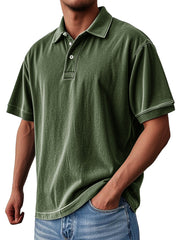 Men's Fashion Casual Vintage Washed Short-sleeved Lapel Polo Shirt
