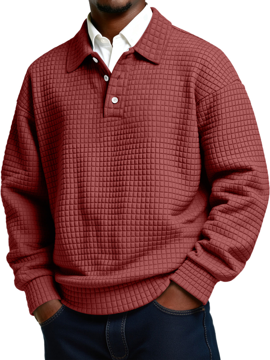 Men's Daily Small Plaid Lapel Button Casual Long-sleeved Polo Shirt