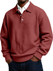 Men's Daily Small Plaid Lapel Button Casual Long-sleeved Polo Shirt