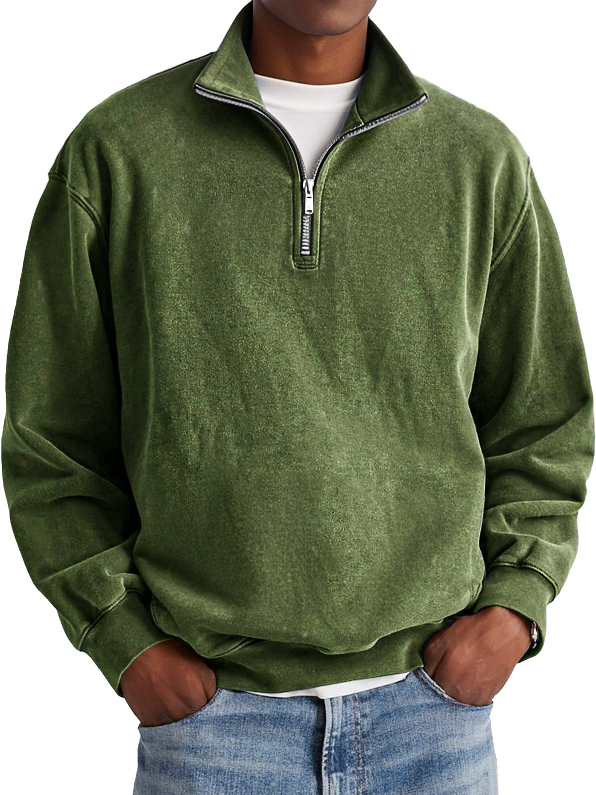 Men's Fashion Retro Stand Collar Zipper Hole Sweatshirt