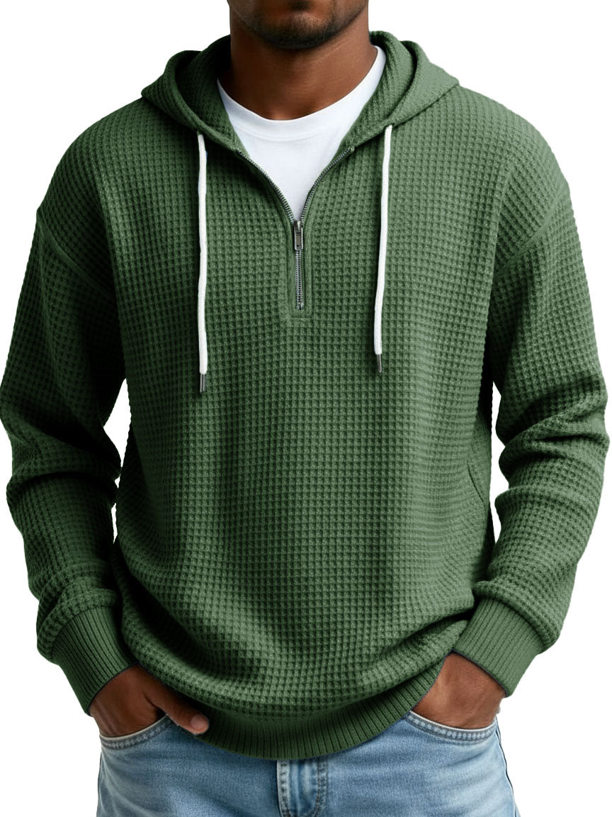 Men's Wear Fashionable Casual Waffle Fabric Semi-zipper Hooded Hooded Hoodie 