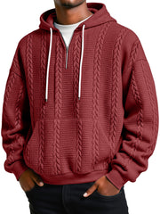 Men's Jacquard Texture Casual Zipper Hooded Loose Sweatshirt