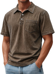 Men's Retro Casual Lapel Button Pocket Comfort Short Sleeve Polo Shirt