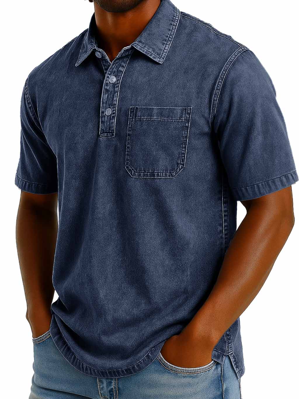 Men's Fashion Casual Retro Washed Short-sleeved Lapel Pocket Polo Shirt 
