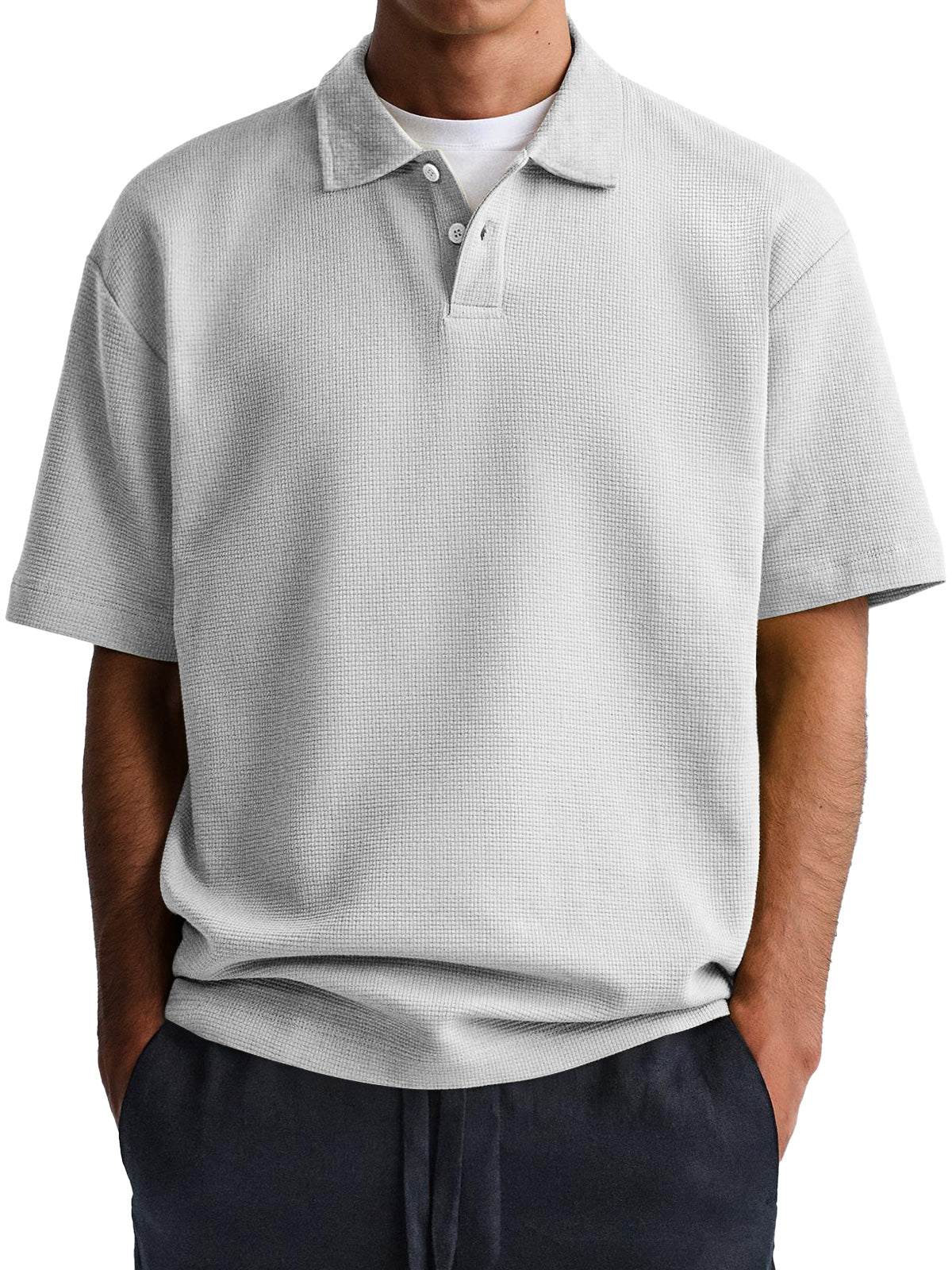 Men's Waffle Casual Lapel Button Down Short Sleeve POLO Shirt
