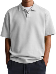 Men's Waffle Casual Lapel Button Down Short Sleeve POLO Shirt