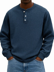  Men's Stylish Casual Corn-patterned Corduroy Fabric Stand-up Collar Half-zip Long-sleeved Henley Shirt