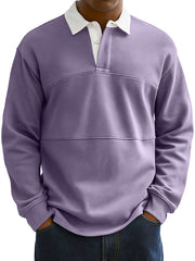 Men's Fashionable Everyday Colorblock Lapel Button Loose Casual Long-sleeved Polo Shirt