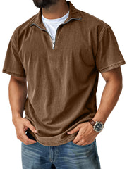 Men's Retro Casual Stand Collar Quarter-Zip Short Sleeve T-Shirt
