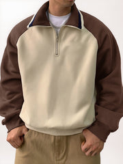 Men's Stylish Retro Patchwork Zippered Loose-fitting Long-sleeved Sweatshirt 