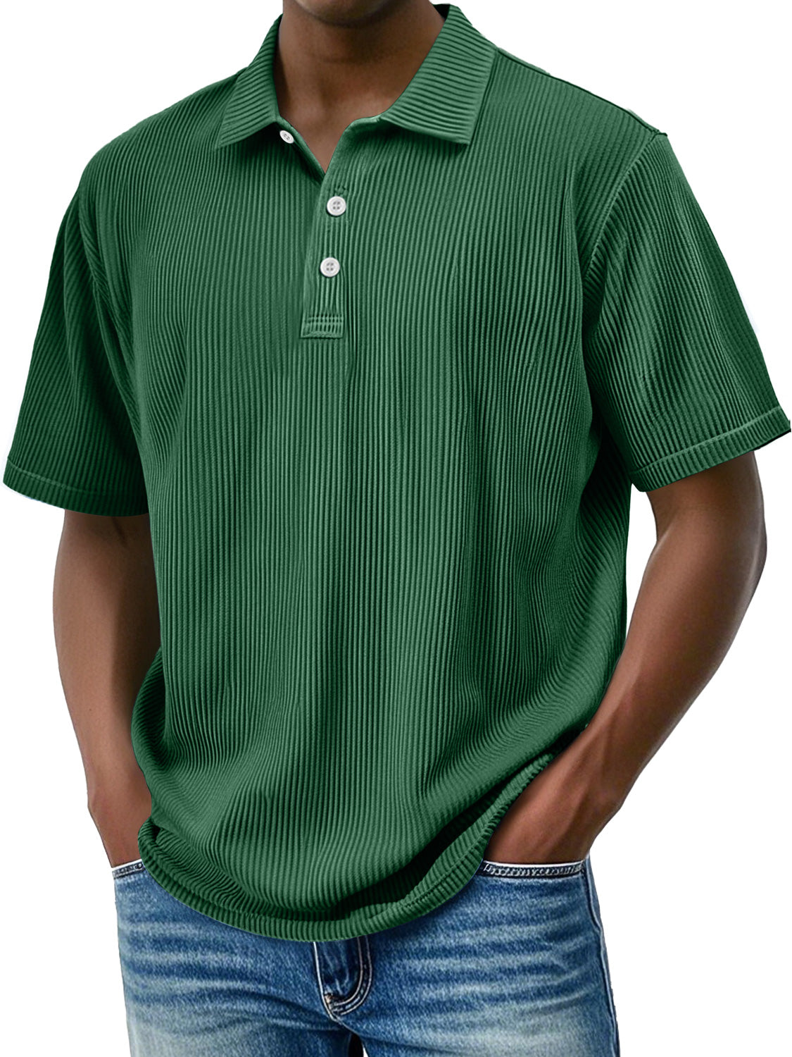 Men's Daily Lapel Ribbed Comfortable Short-sleeved Polo Shir