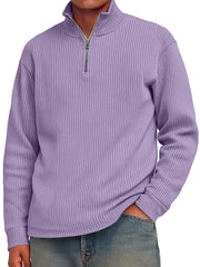 Men's Fashion Striped Stand Collar Zipper Casual Long Sleeve T-shirt