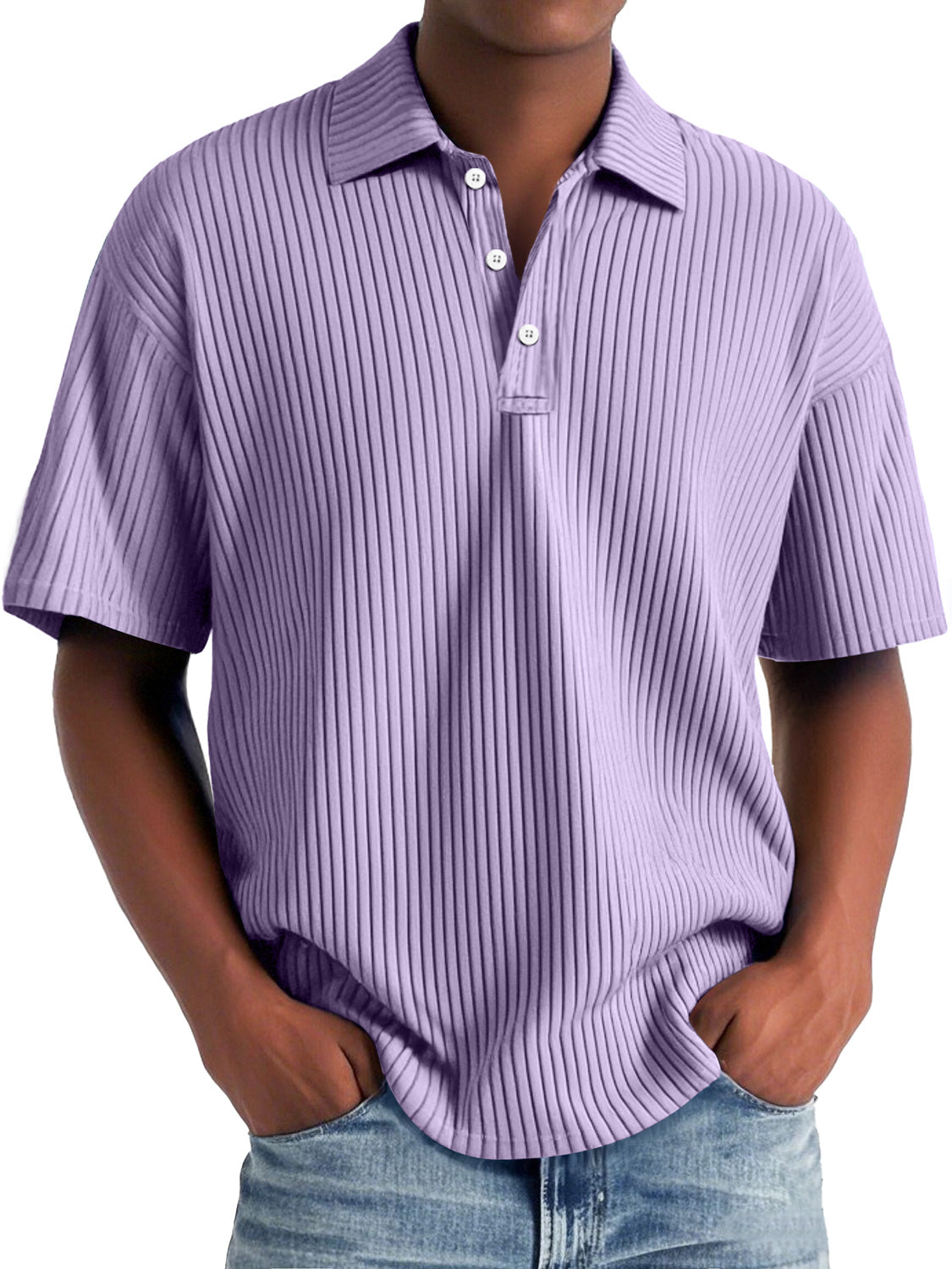 Men's Daily Lapel Ribbed Casual Solid Color Short-sleeved Polo Shirt