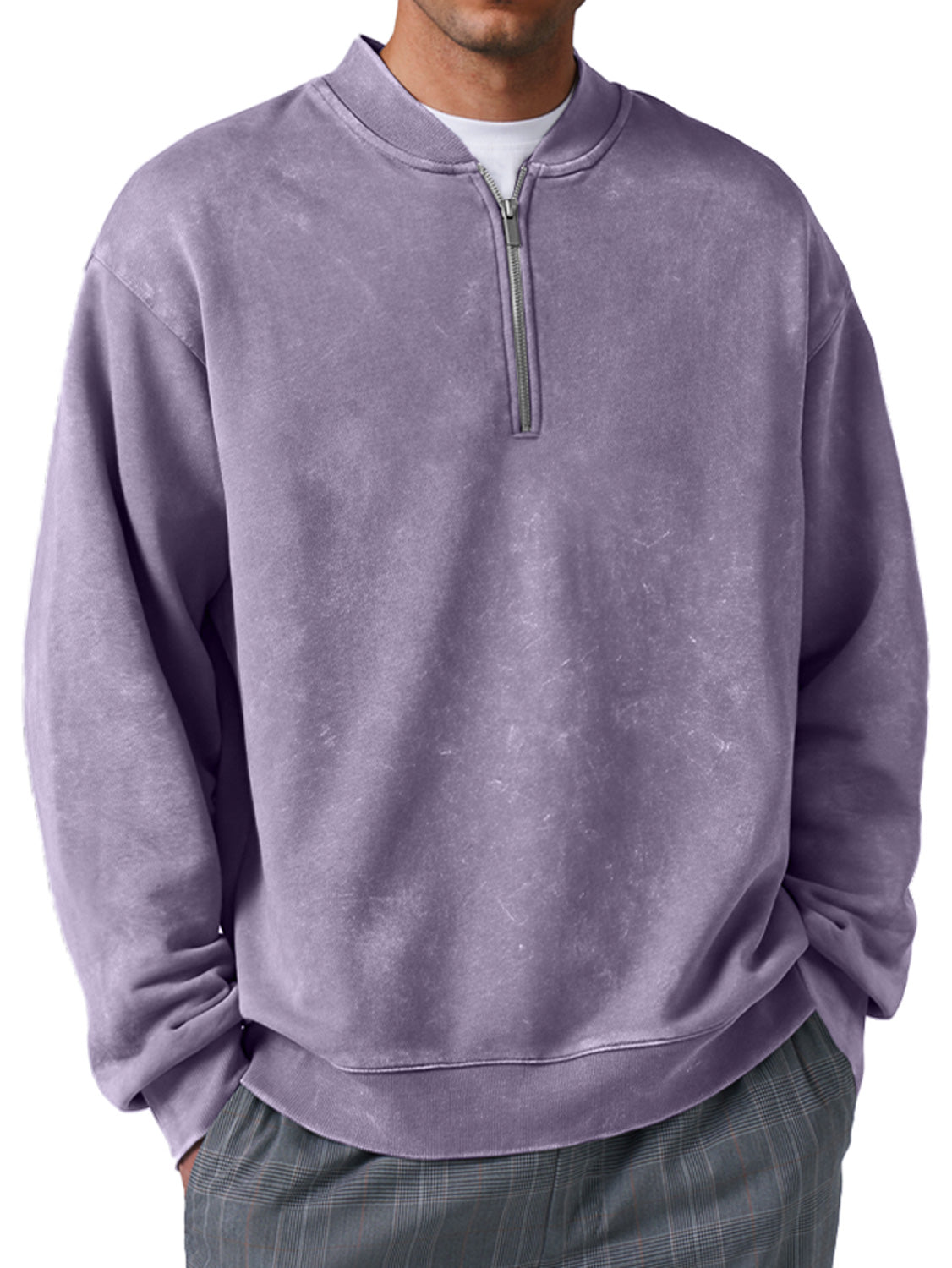 Men's Retro Everyday Baseball Collar Zipper Distressed Comfortable Sweatshirt